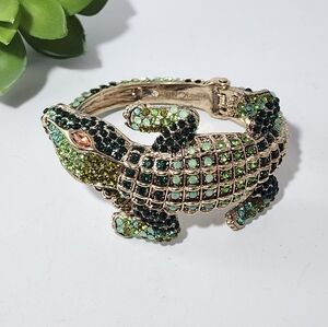 Betsey Johnson Calypso Alligator Hinged Cuff Jeweled Bracelet